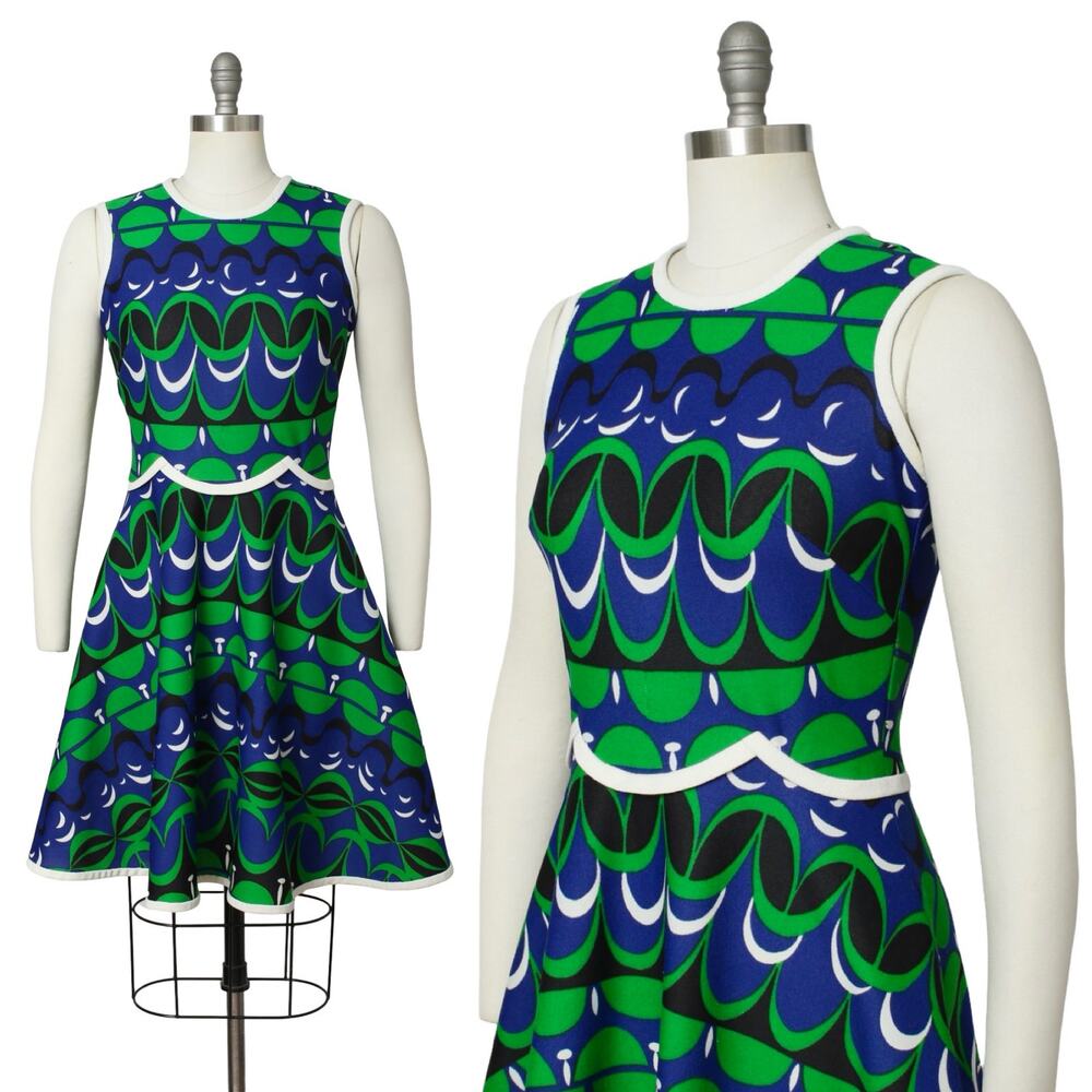 Vintage 1970s Skater Dress 70s Op Art Geometric Mini Psychedelic Day Dress